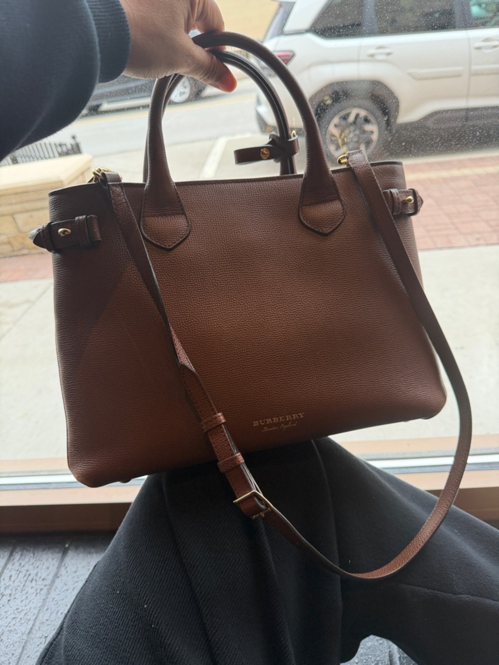 Burberry Chestnut Leather Satchel with Detachable Strap
